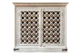 Antique Indian Brass Work Hand Carved Solid Wooden Cabinet White 108x45x98cm A0118  -